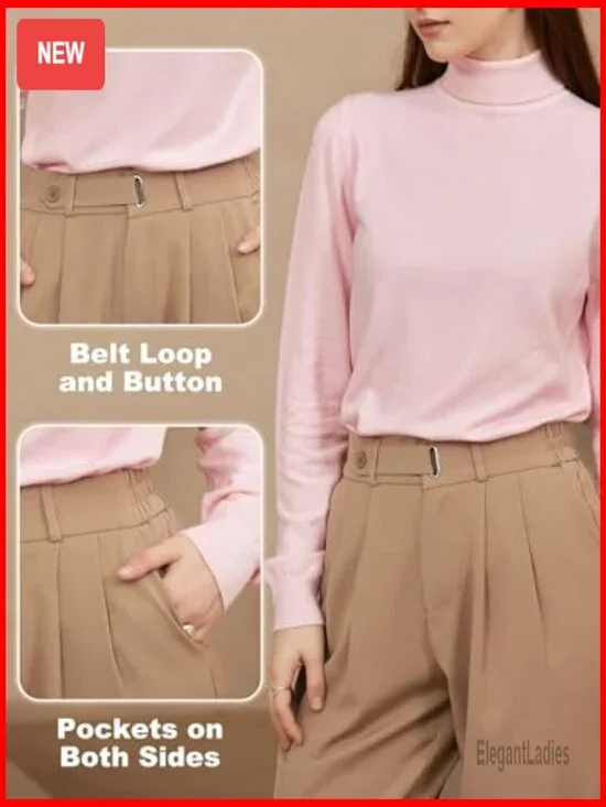 Wide Leg Business Casual Pants Polyester Wrinkle Resistant Office Trousers - Picture 6 of 7